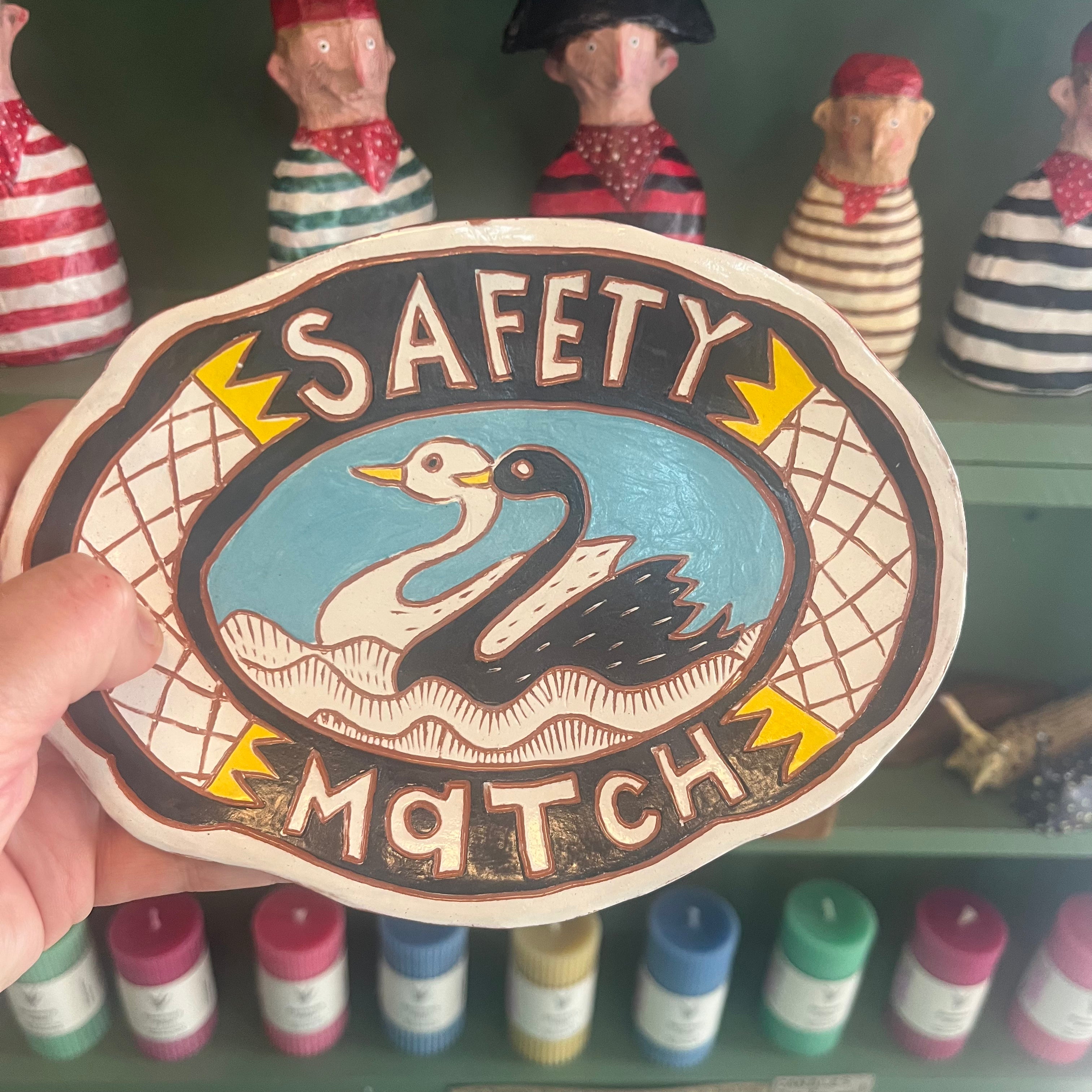 'Safety Match' Swans One-Off Scraffito Plate