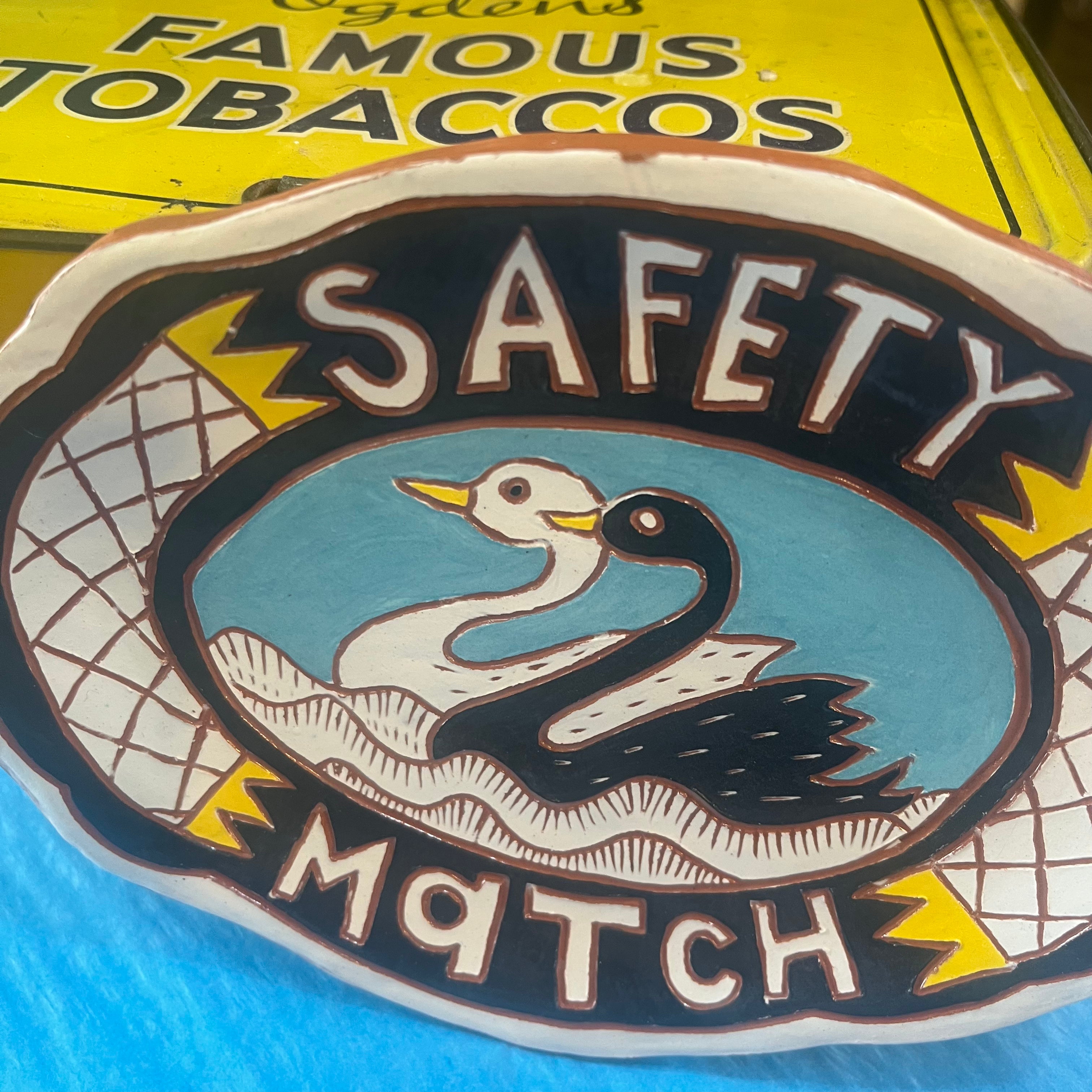 'Safety Match' Swans One-Off Scraffito Plate