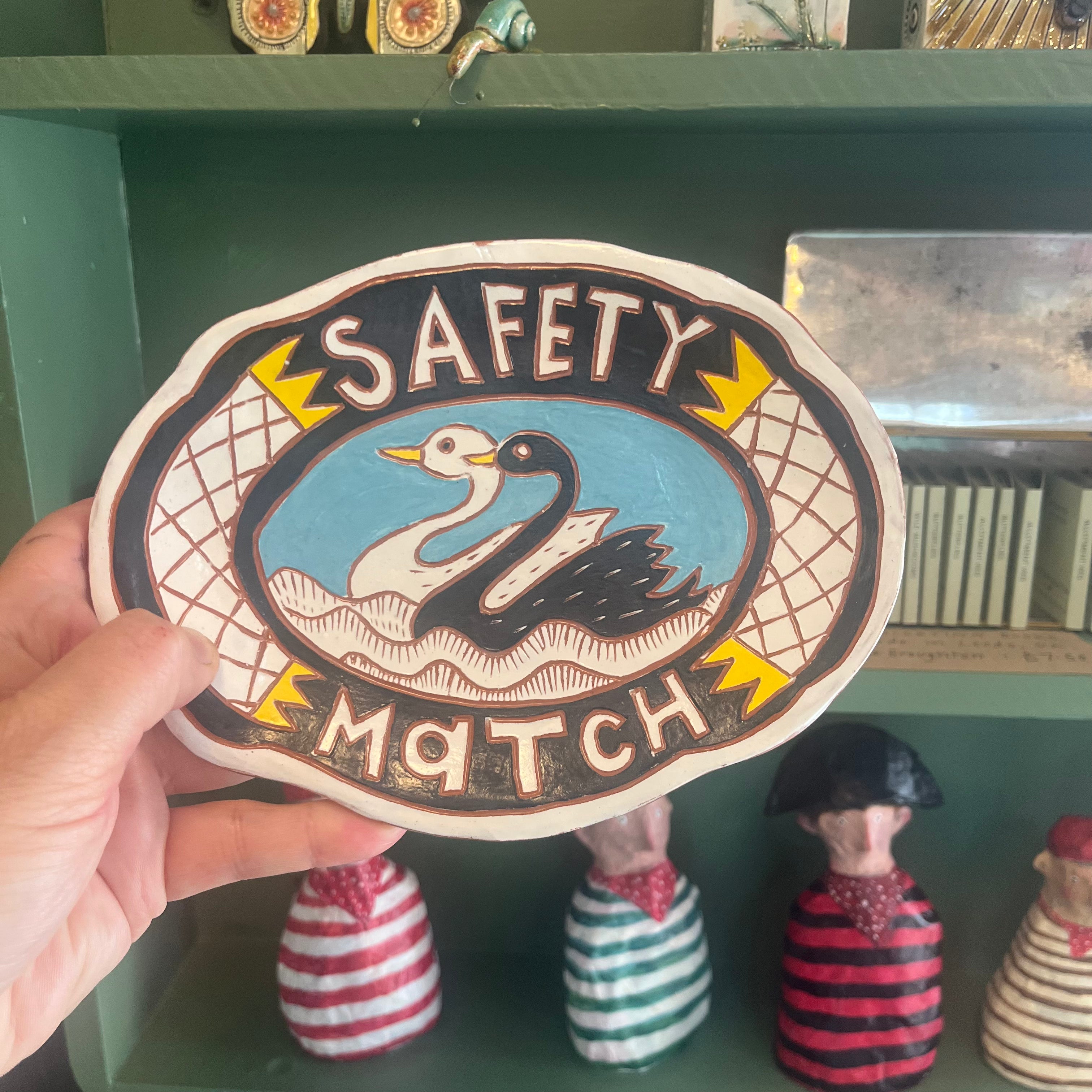'Safety Match' Swans One-Off Scraffito Plate
