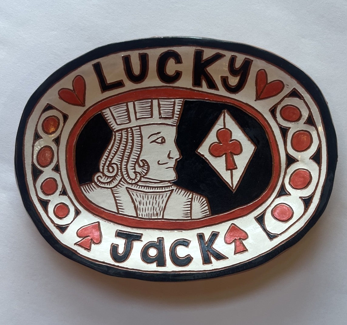 LUCKY JACK Handmade small scraffito plate